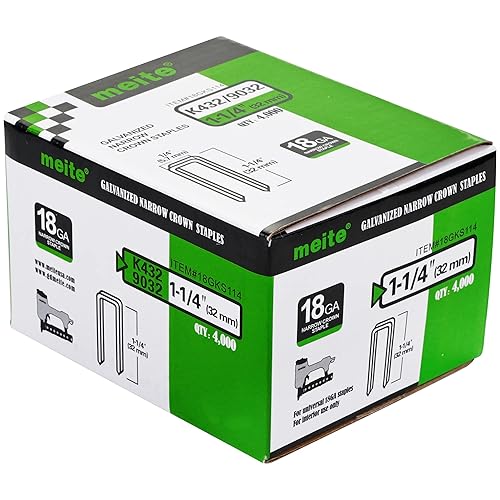 meite Grapas de corona estrecha de calibre 18 de 14 de pulgada, grapas de tapicería galvanizadas resistentes de 1-14 pulgadas de longitud, para