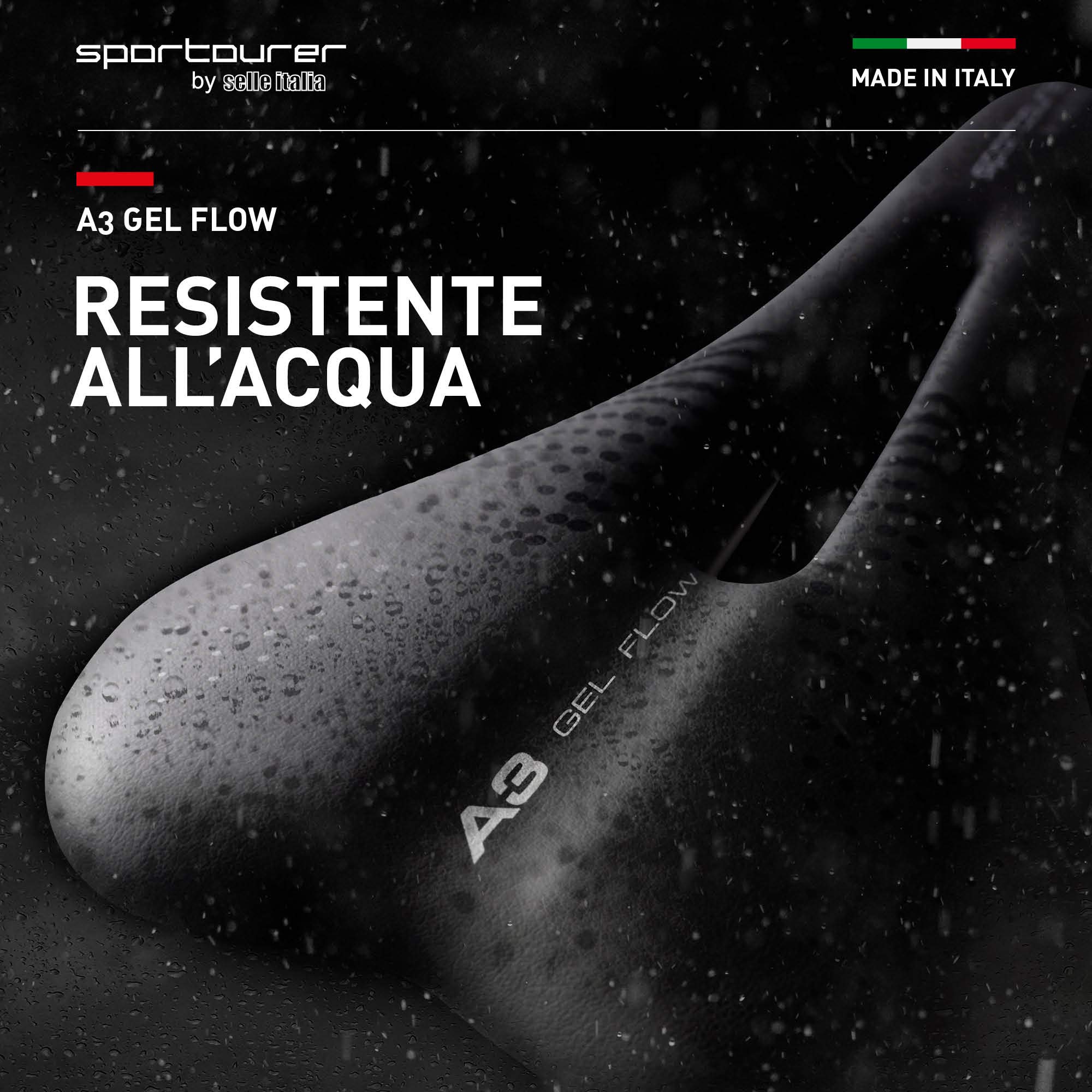 Selle Italia A3 GEL FLOW - Sella Comoda per Bicicletta con Gel, Foro Anatomico, Resistente all'Acqua e Adatta a Tutti i Tipi di Bici - Nero