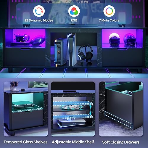 Miniatura 3 de Bestier Centro de entretenimiento para juegos de 70 pulgadas con cajones, soporte de TV LED para TV de 75 pulgadas, soporte de entretenimiento para