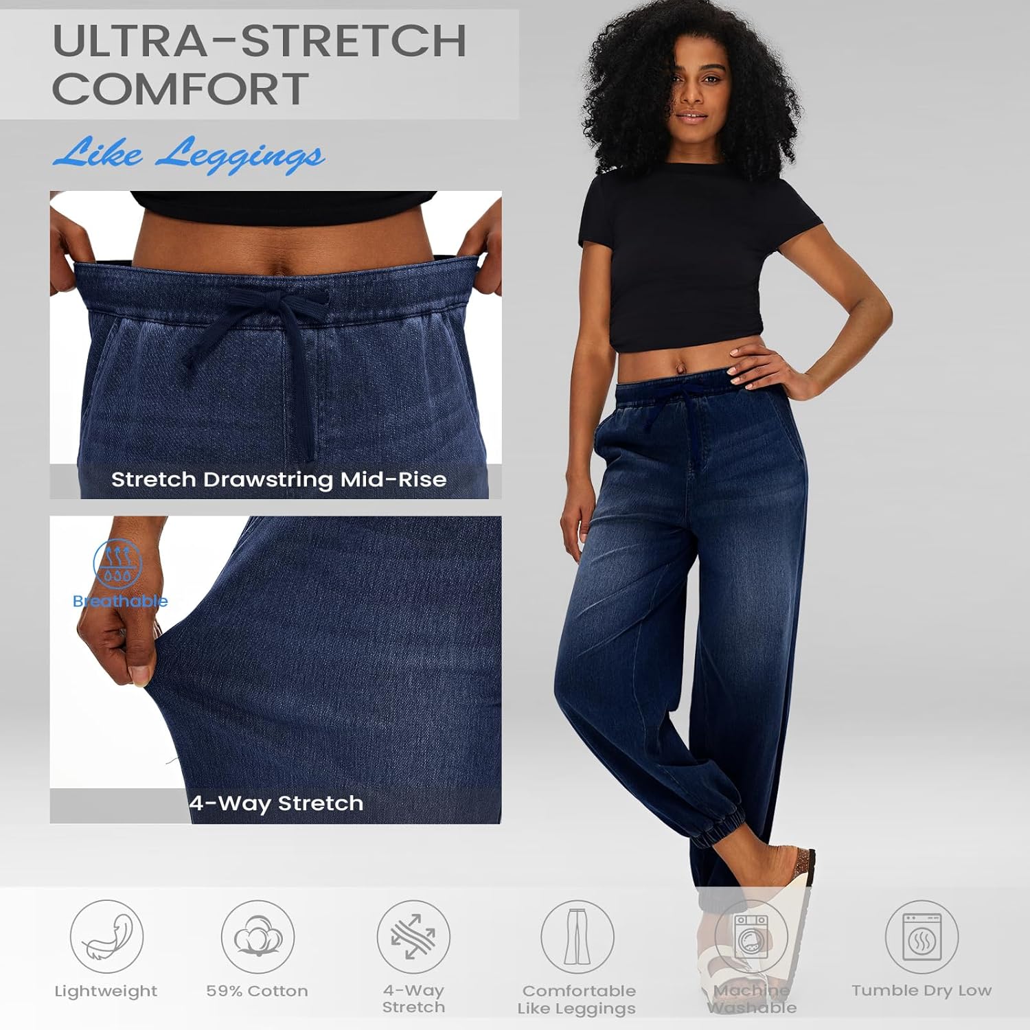 Fanica Women‘s High Rise Wide Leg Jeans, Drawstring Waist with Tapered Ankle Cuff Denim Pants - Image 5