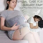 Abdominal Surgery Pillow with Pocket, Hysterectomy Pillow, Lumpectomy Recovery Pillow for Women, Small Pillow for Travel (Grey)