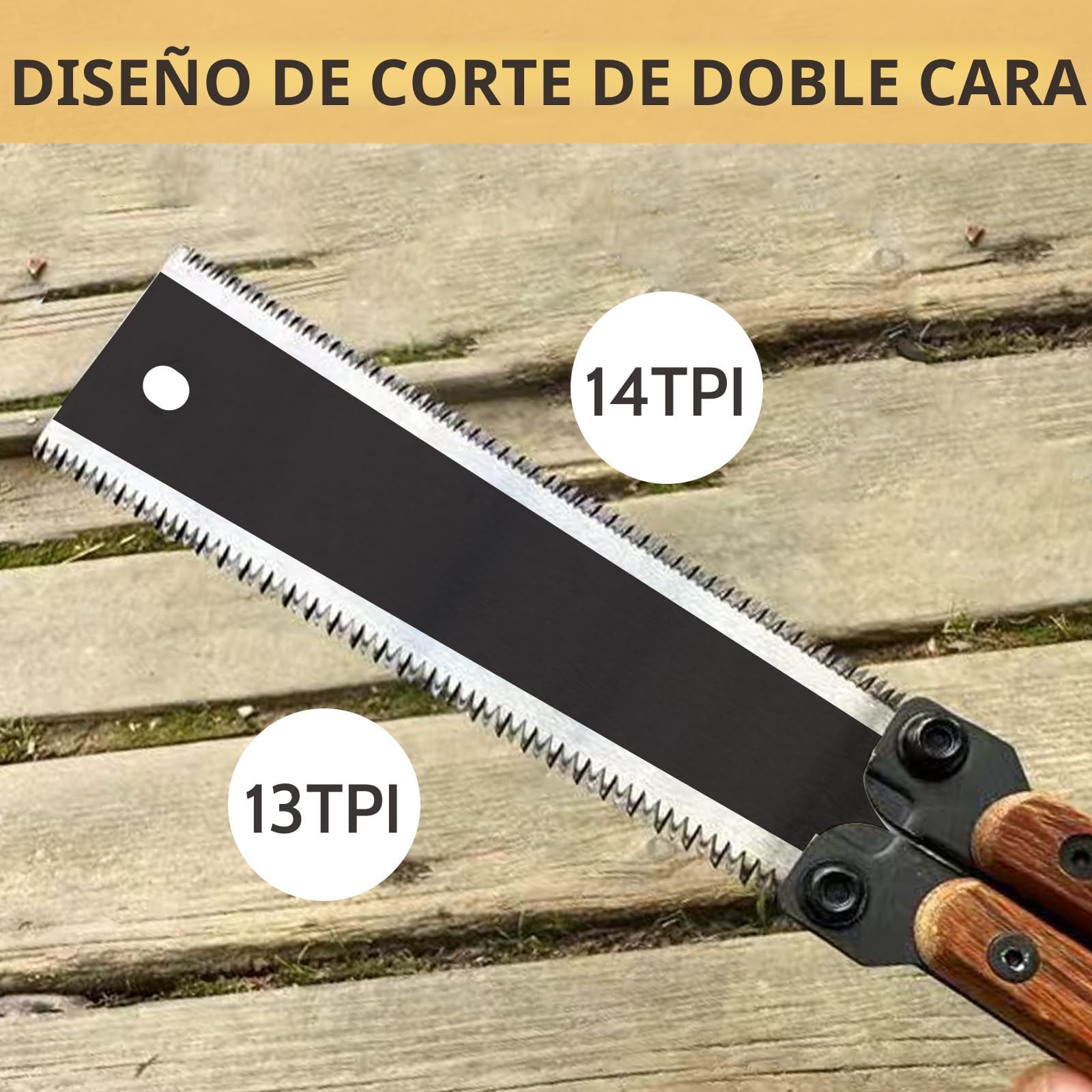HAISHANG Sierra de Mano Japonesa Plegable de 16 cm con Hoja SK5 de Doble Filo 13/14 TPI, Dientes de Corte en Tres Caras, Sierra Portátil para Carpintería y Bricolaje