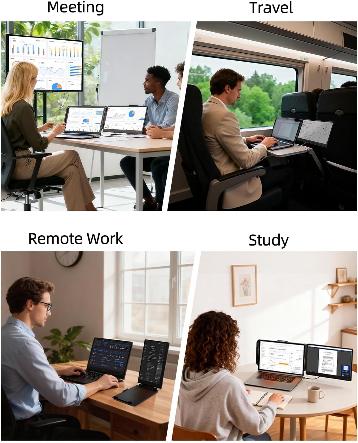 Laptop Screen Extender, 14" FHD 1080P IPS Dual Laptop Monitor Extender, Plug n Play Portable Travel Monitor for Laptops 13.3"-17" with HDMI/USB-A/Type-C, Compatible with Windows Mac Chrome Android - Image 7