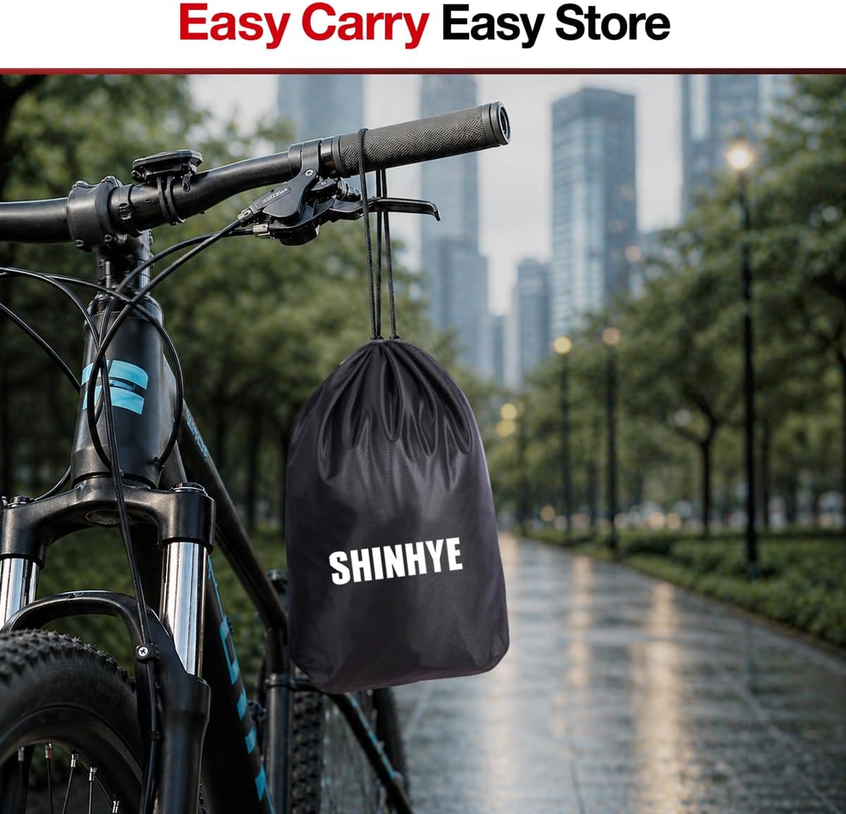 Bike Cover Waterproof Outdoor, 600D Heavy Duty Bicycle Tarp Rain Sun UV Dust Windproof with Reflective Strips Storage Bag, Fits Mountain Road Electric (Black,79×28×43.5in 1 Bike)