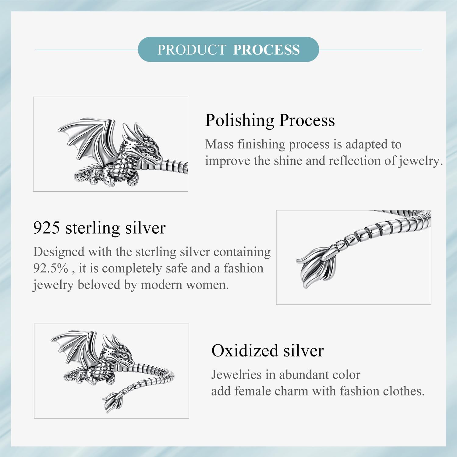 MUNDELL Silver Four Leaf Clover Adjustable Ring Snake Dragon Animal Open Ring for Women Statement Ring Fine Jewelry