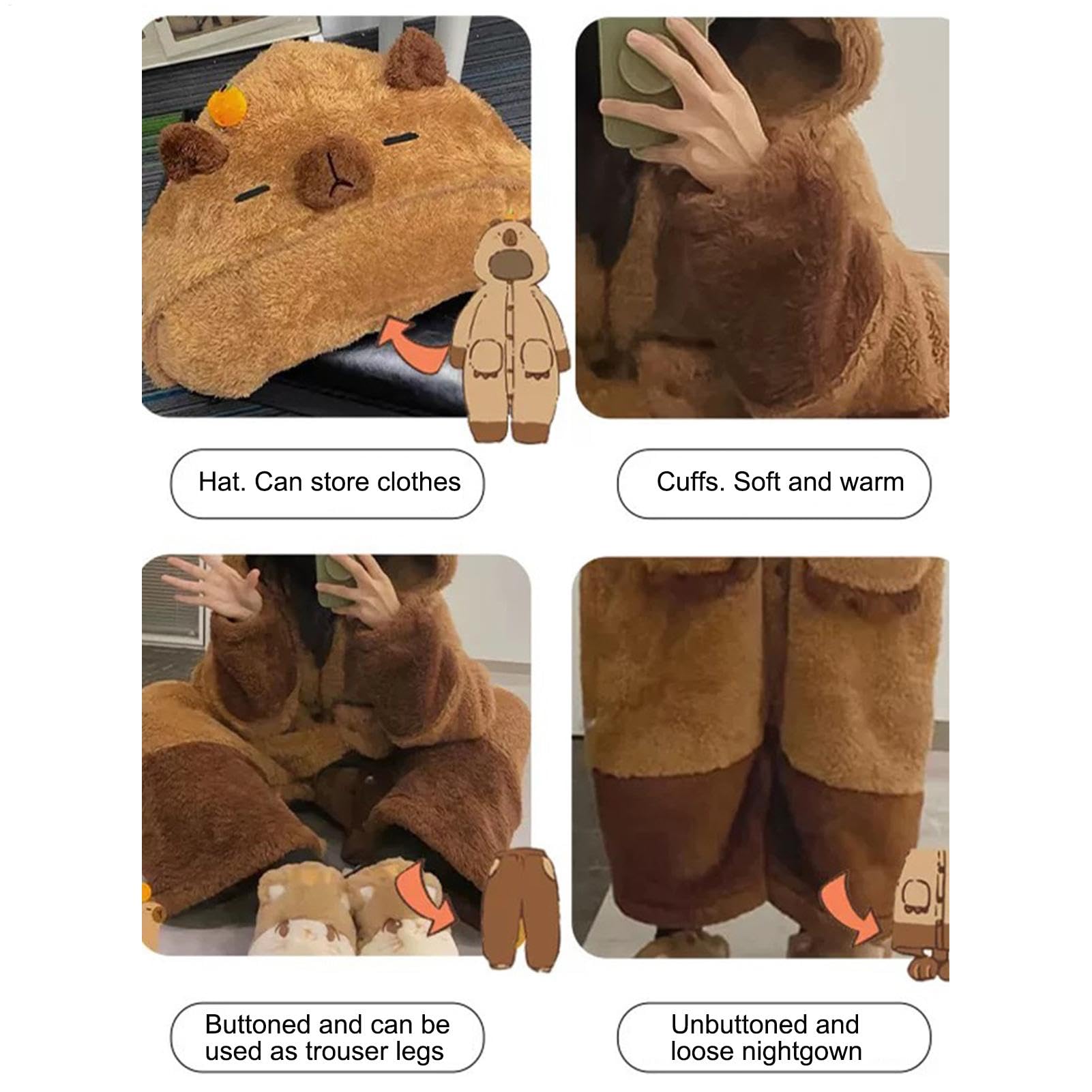 Costume da capibara per adulti, tuta da capibara per adulti, pigiama con animali, pigiama Capybara, pigiama morbido e confortevole, ideale per cosplay, sonno e relax per adulti e bambini