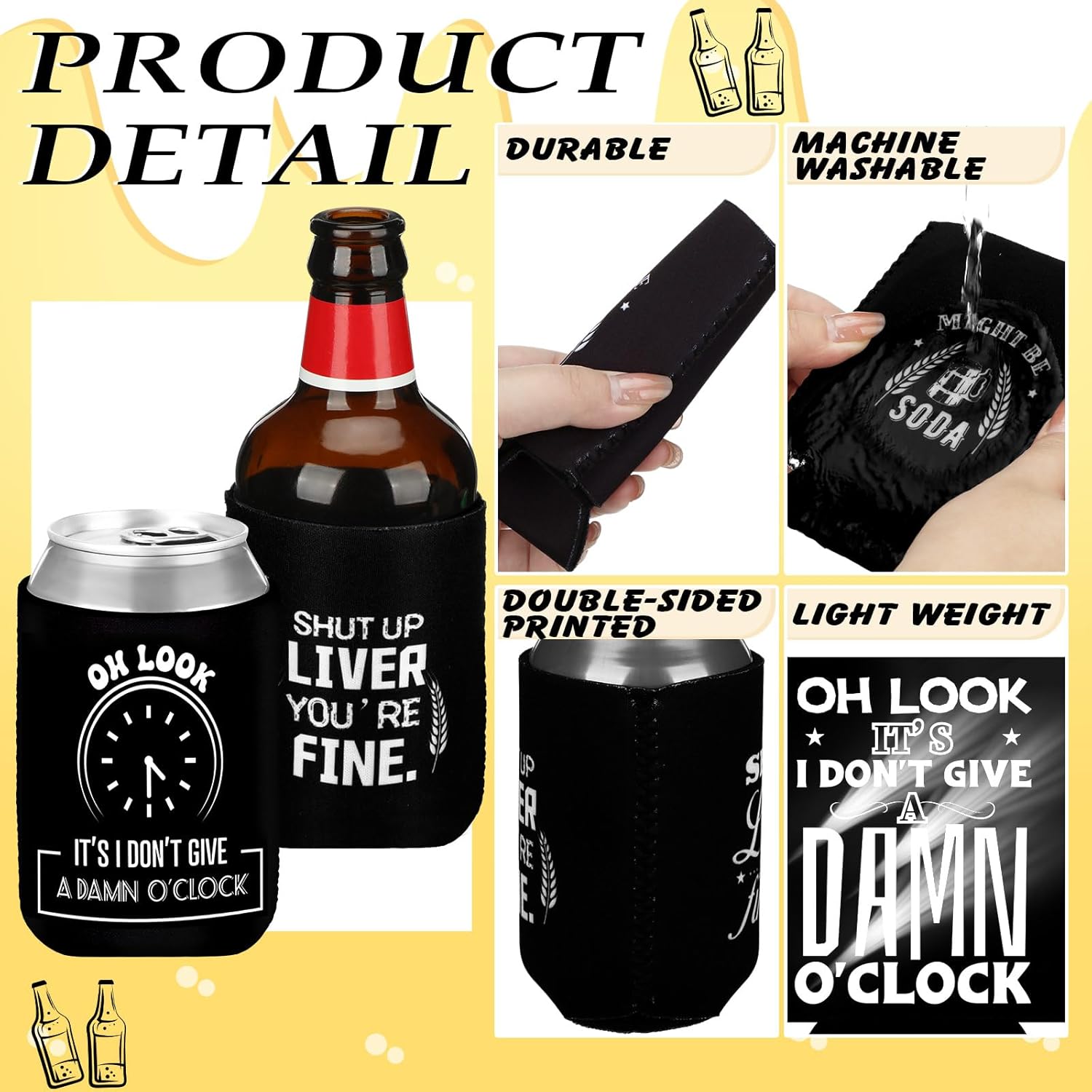 24 Pcs Funny Quotes Can Sleeves Funny Party Sayings Can Coolers Double Sided Polychloroprene Beverage Cooler Sleeves for Soda Party Supplies Gifts (Multicolor)(Black White) - Image 4