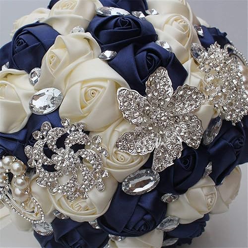 Miniatura 10 de Ramos de novia de satén de cristal, ramo de novia, romántico, dama de honor, flores para el día de San Valentín, confesión, fiesta, decoración de