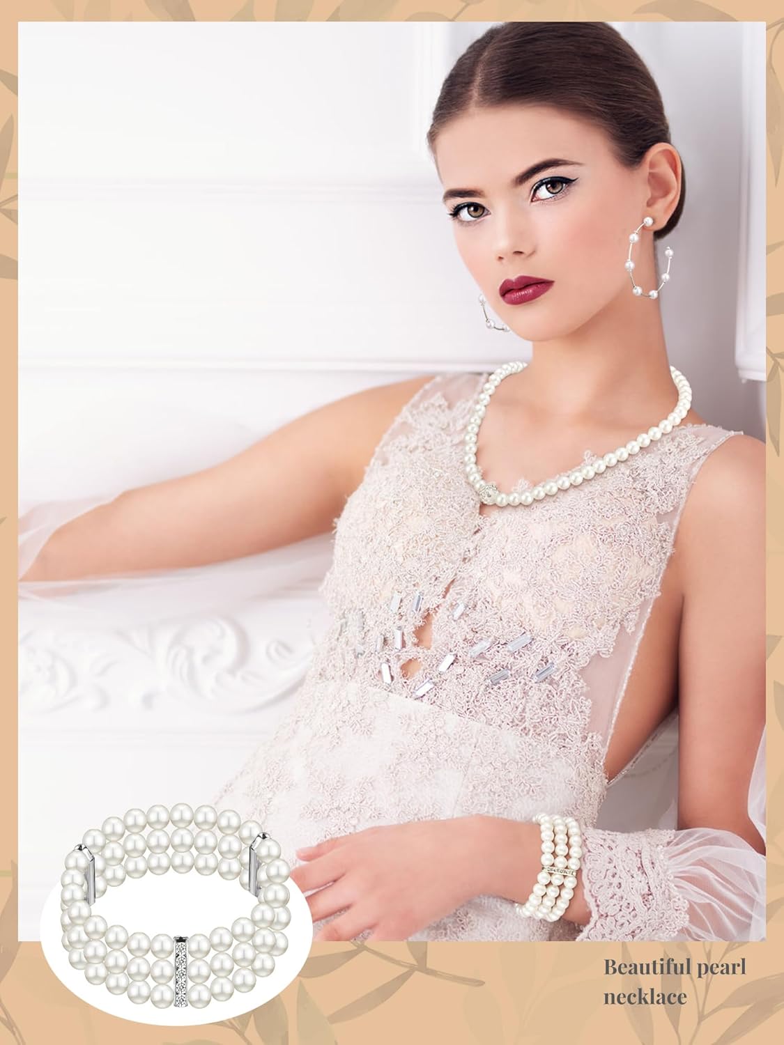 BBTO 8 Pcs Pearl Necklace and Earring Set for Women Faux Pearl Bracelet Costume Jewelry Set for Wedding Bridal Shower Party - Image 5