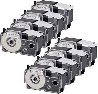 8 Pack Compatible for XR-24WE XR-24WE2S Black on White 24mm Label IT Tape Cartridge for CW-L300 KL-430 KL-820 KL-7000 KL-7200 KL-8100 KL-8200 KL-C500 EZ Label Printer