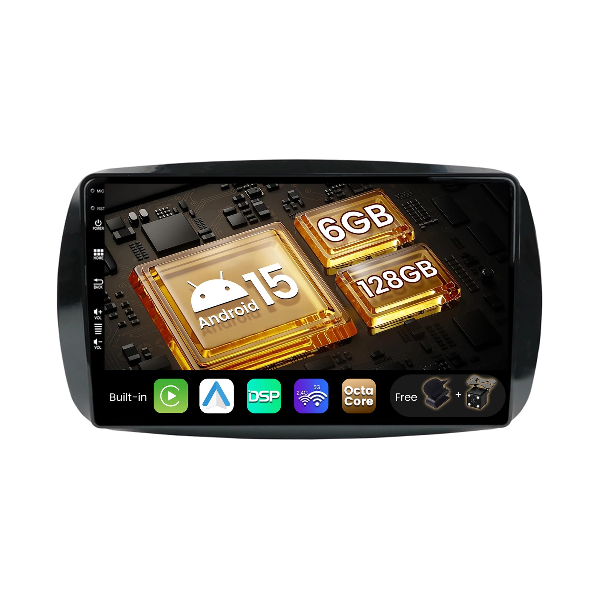 SXAUTO Android 15-6G+128G - Autoradio für Mercedes-Benz Smart 453 Fortwo (2014-2020) - Wireless CarPlay Android Auto - Kamera + MIC - DAB Lenkradsteuerung Fast-Boot 360-Cam - 2 Din 9 Zoll