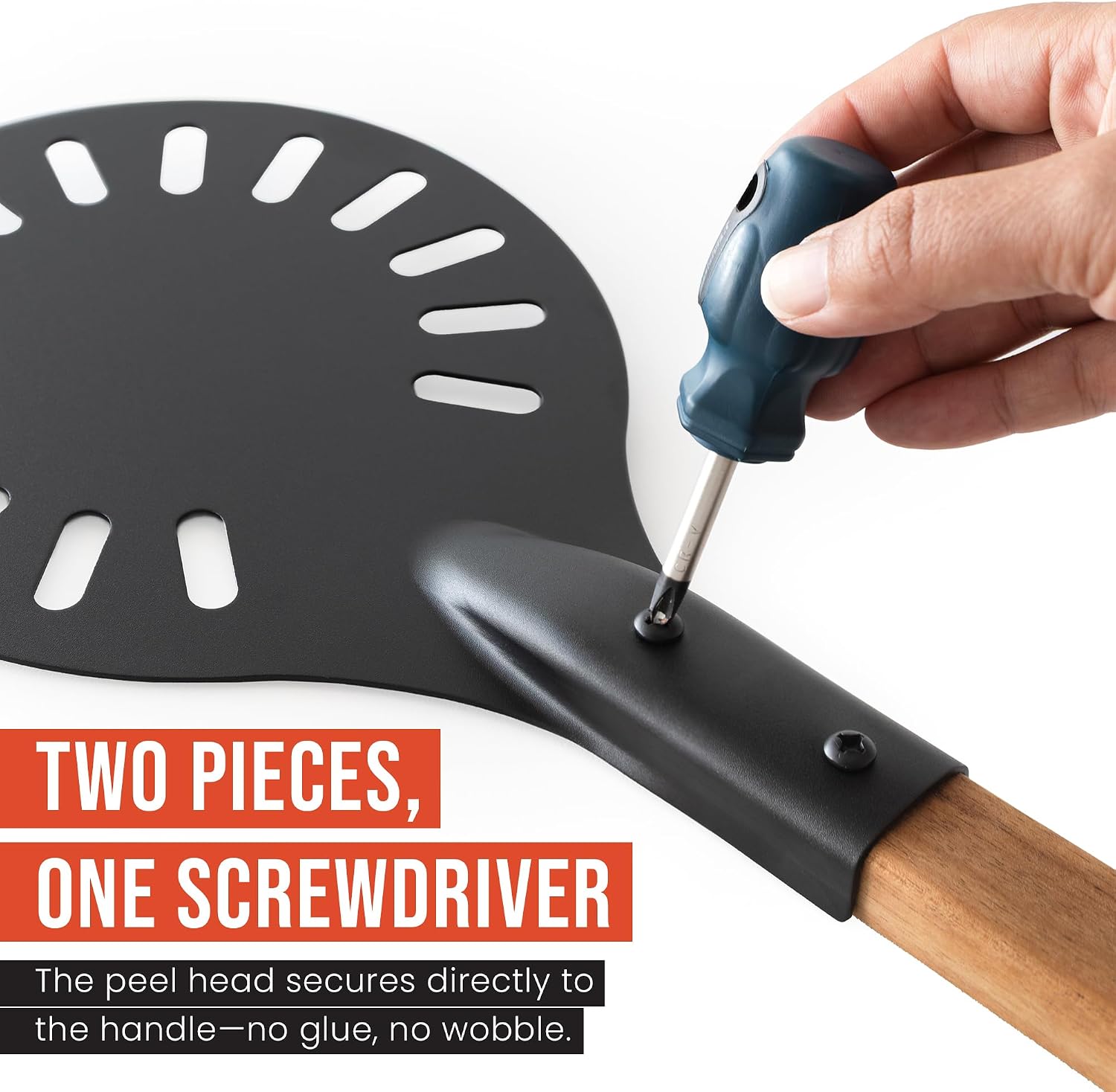 Chef Pomodoro Perforated Non Stick Pizza Peel with Wood Handle