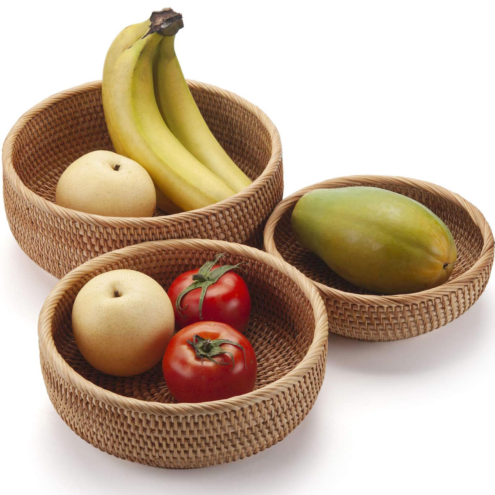Cesta de Almacenamiento de Ratán Redonda, Cesta Decorativa de Fruta de Mimbre para Cocina, Sala de Estar