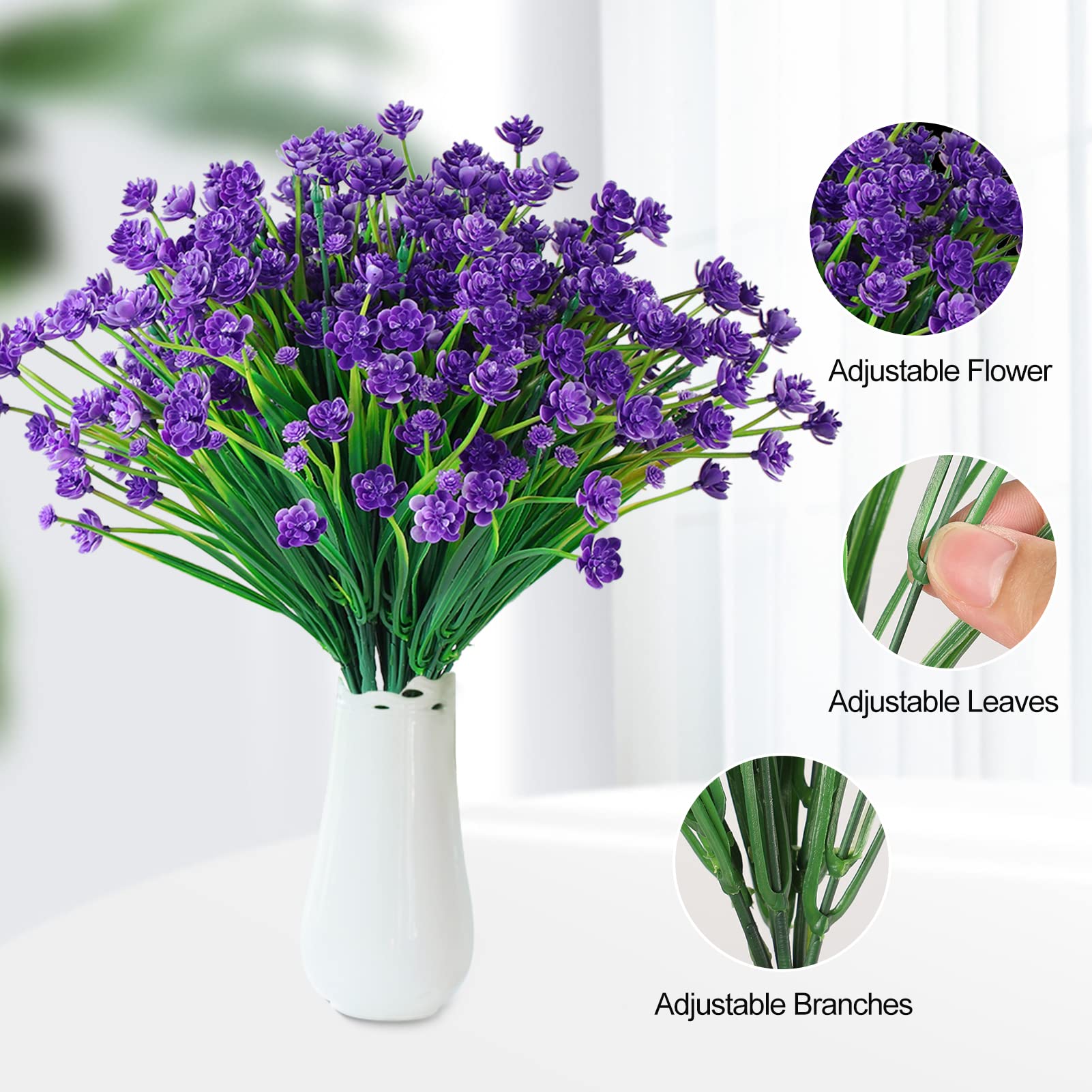 QUATHECH 屋外用造花 - プラスチックUV耐性フェイクフラワー装飾 グリーンリーガーデン低木、花瓶に入ったバルクフェイクフラワー (カラフルな 10 個) ｜QHXCHOM 屋外用造花 - プラスチックUV耐性フェイクフラワー