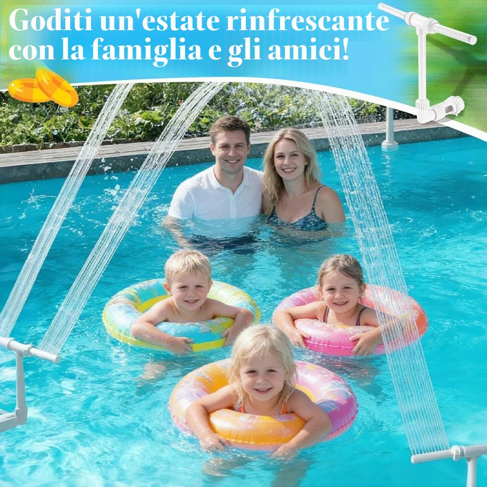 Fontana per Piscina a Doppio Spray, Cascata Fontana Sprinkler Piscina Regolabile a 360° per Piscine Fuori Terra e Interrate Cascata per Piscina con Adattatore Adatta a Piscine Fuori Terra e Interrate