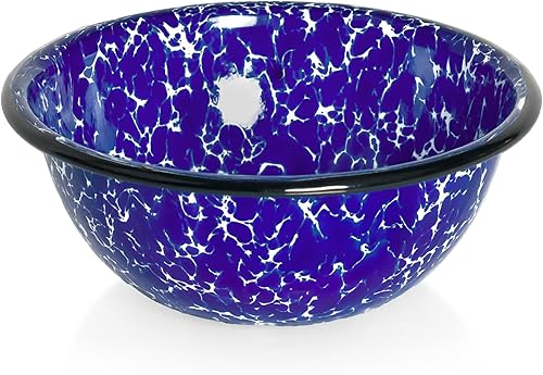 Miniatura 7 de Red Co. Juego de 4 cuencos redondos esmaltados de metal clásico de 20 onzas, mármol azul marinoborde negro, diseño de salpicaduras