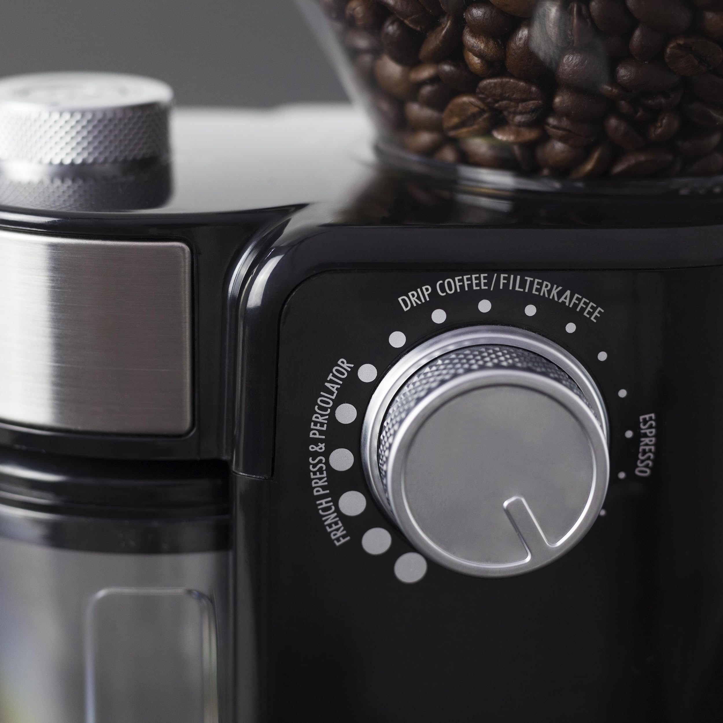 CASO Barista Crema - Elektrische Design- Kaffeemühle,Testsieger Haus & Garten Test, Mahlgrad von fein bis grob, Scheibenmahlwerk, leistungsstarke 150 Watt
