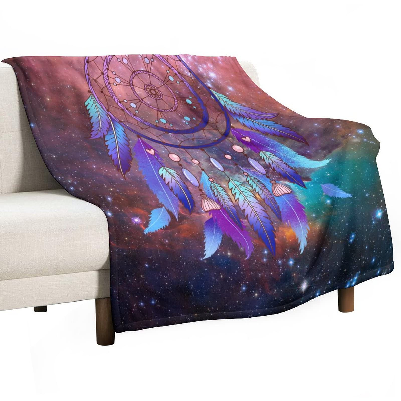 Couverture flanelle attrape-rêves contre le froid plaid doux double face galaxie pour canapé