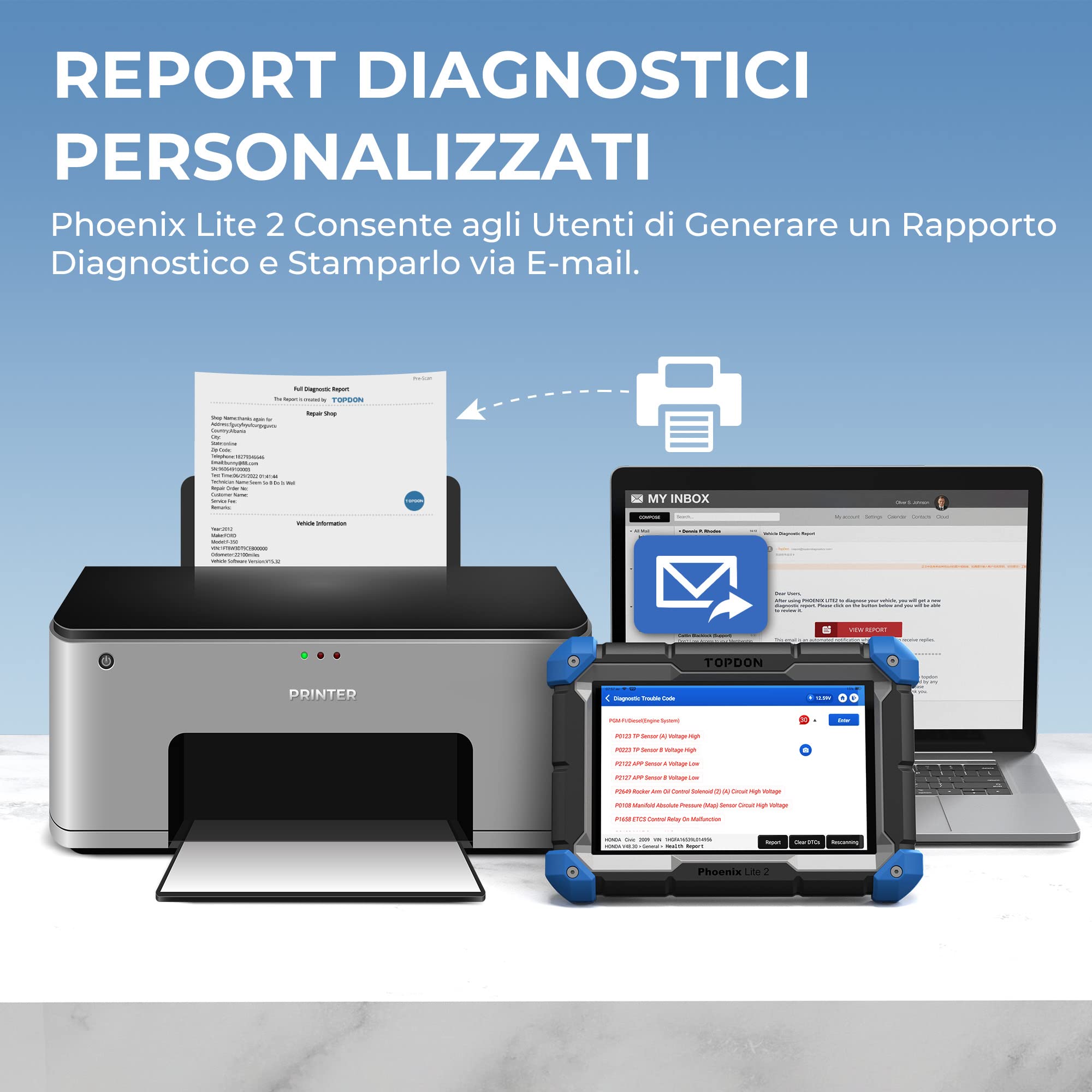 TOPDON Phoenix Lite 2 Scanner Diagnostico per Auto,Oltre 28 Funzioni di Servizio di Manutenzione,Codifica Online/ECU,Diagnostica di Tutti i Sistemi di Livello OE,Controllo Bidirezionale