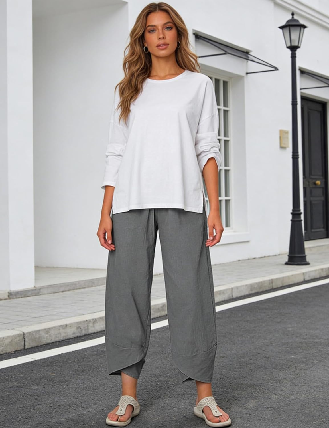 Springrain Women's Capri Pants Casual Summer Cotton Cropped Lounge Pants Darkgrey - Image 2