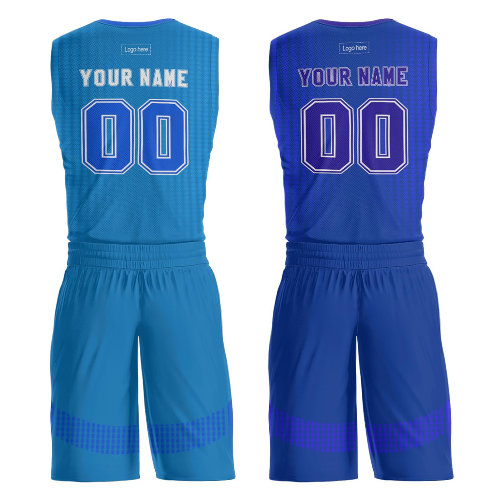 Onegam Custom Reversible Basketball Jersey, Youth Adult Basketball Uniforms with Name Number Team Logo Jersey Design Cyan Blue