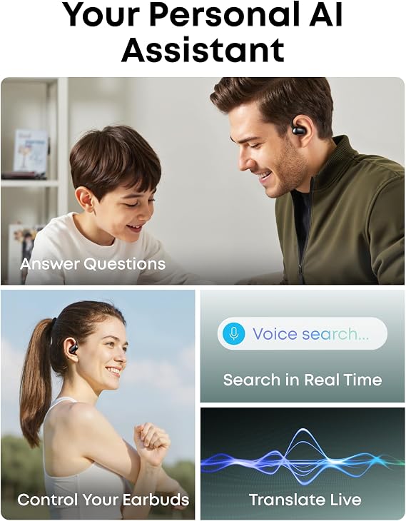 soundcore AeroFit 2 AI Assistant by Anker, Open-Ear Headphones,with Travel Case for AeroFit Series,Pressure-Free Fit, 2× Richer Bass, Real-Time Translation Earbuds, Hi-Res Audio, 35-Hour Playtime, IP5