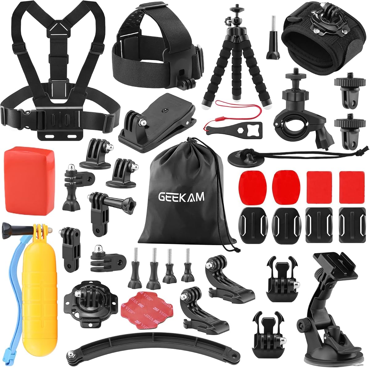 38-in-1 Action Camera Accessory Kit for GoPro, AKASO, DJI, Insta360 | Helmet/Chest/Head/Wrist/Handlebar/Suction Cup Mount + Floating Grip for Sports & Underwater Recording