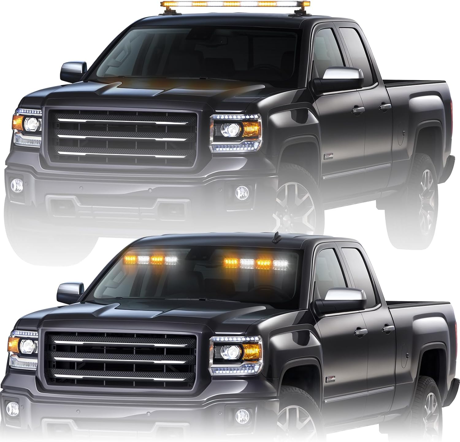 Roof-mounted strobe light bar installed on a pickup truck