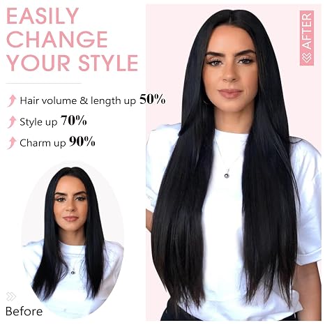 Silk-co Hair Extensions with Elastic Band Straight Extensions with Invisible Cord Synthetic Hairpiece Hair Thickening Hair Extensions for Women Dark Brown Mix Medium Brown 50 cm