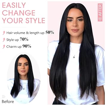 Silk-co Hair Extensions with Elastic Band Straight Extensions with Invisible Cord Synthetic Hairpiece Hair Thickening Hair Extensions for Women Dark Brown Mix Medium Brown 50 cm