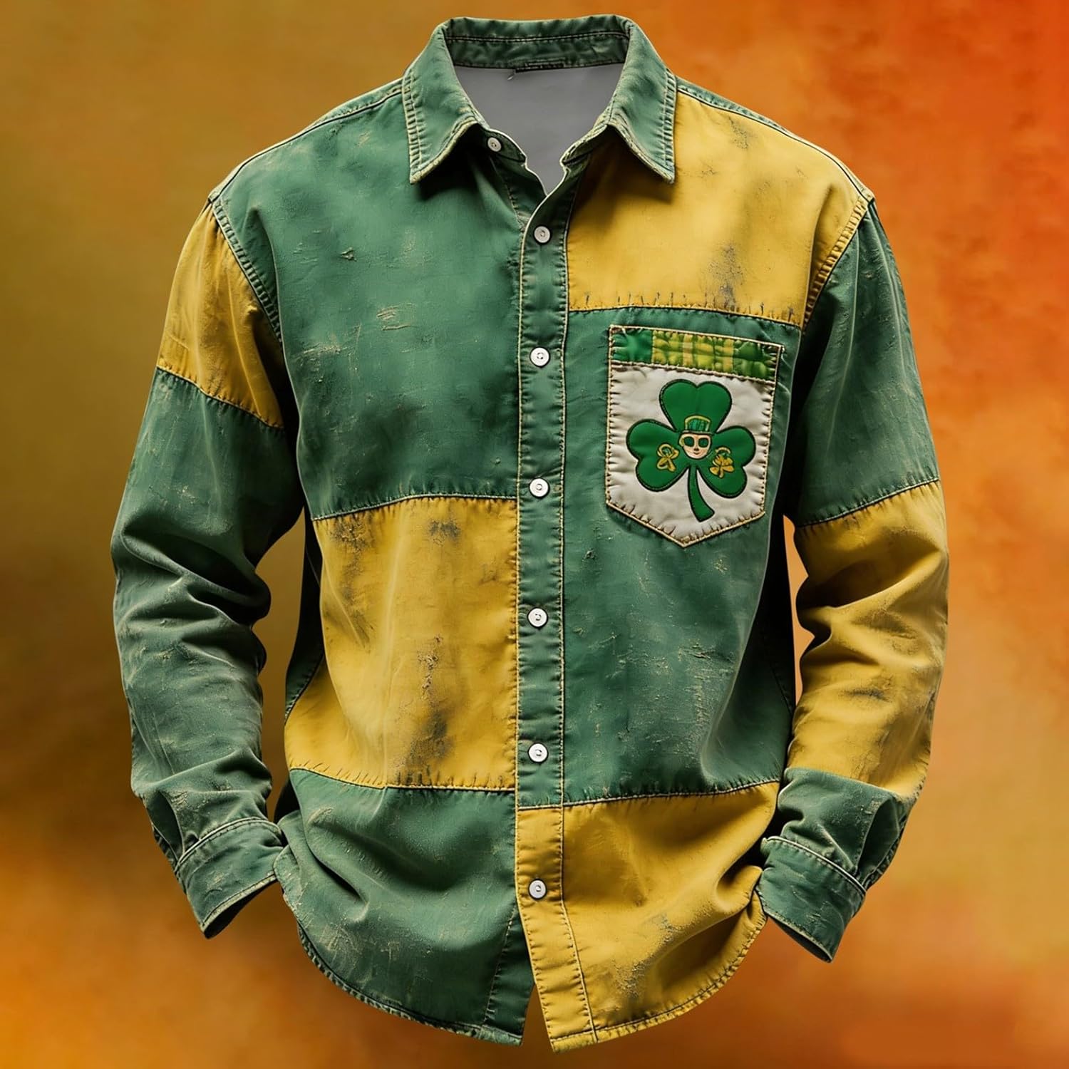St Patricks Day Shirt Men Shamrock Clover Printed Long Sleeve Button Down Shirts Casual Slim Collared Outfits 2026 - Image 2