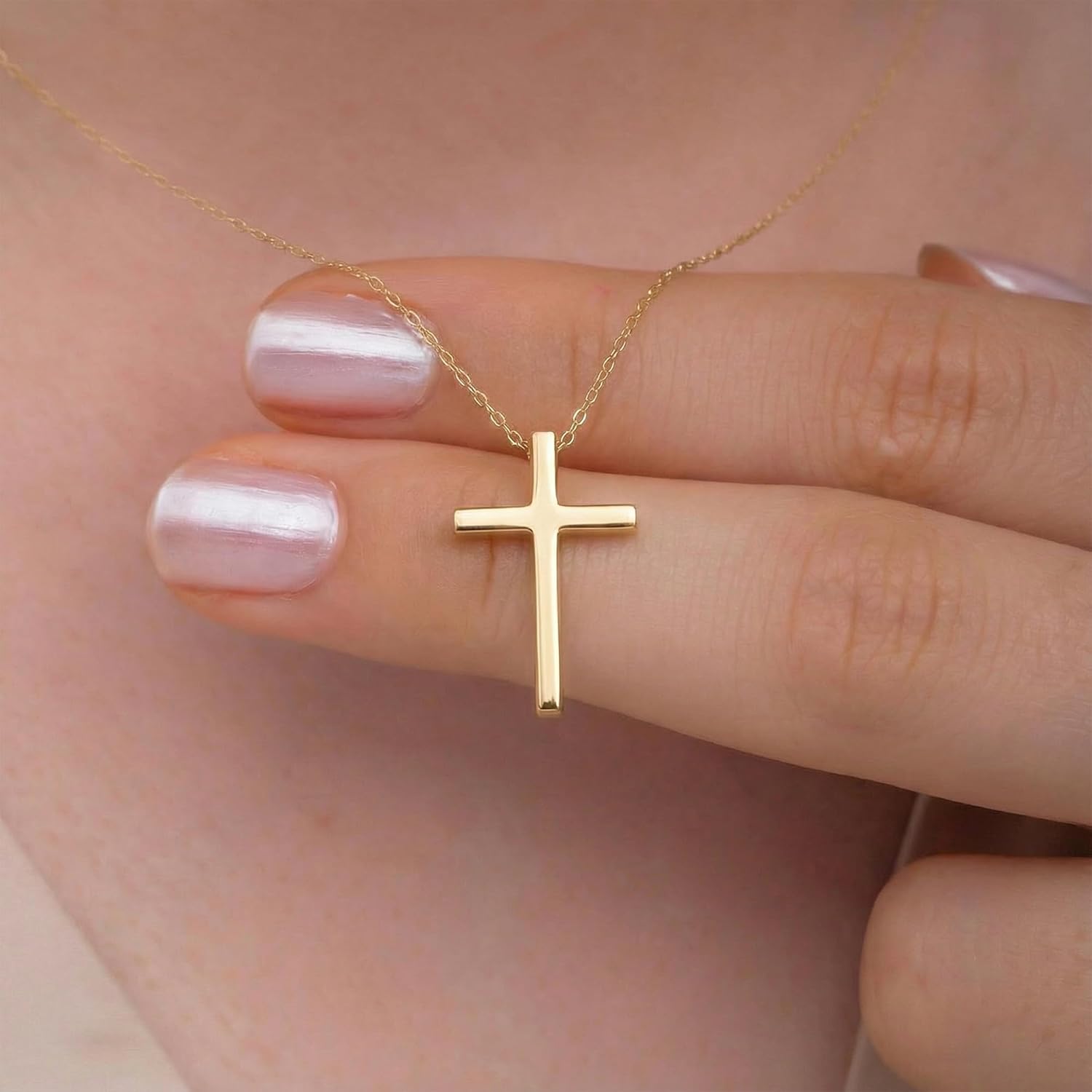 Gelin Dainty Cross Necklace 10K or 14K Solid Gold - Image 3