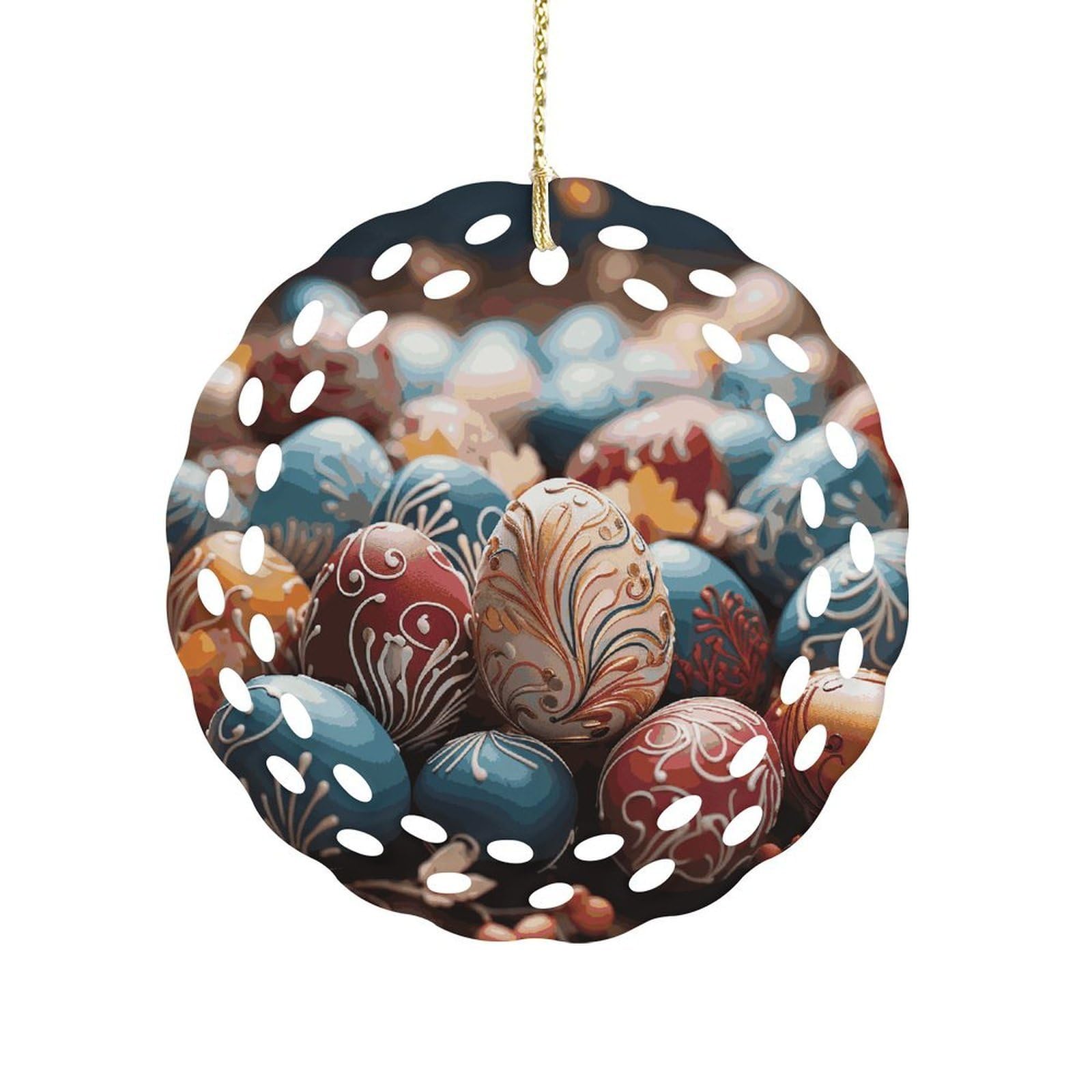 Btcowzrv Style Happy Easter Ceramic Ornament,Round Ornaments With Hole Easy To Hang,Hanging Ornament For Wedding Party Home Window Garden Christmas Day Decor