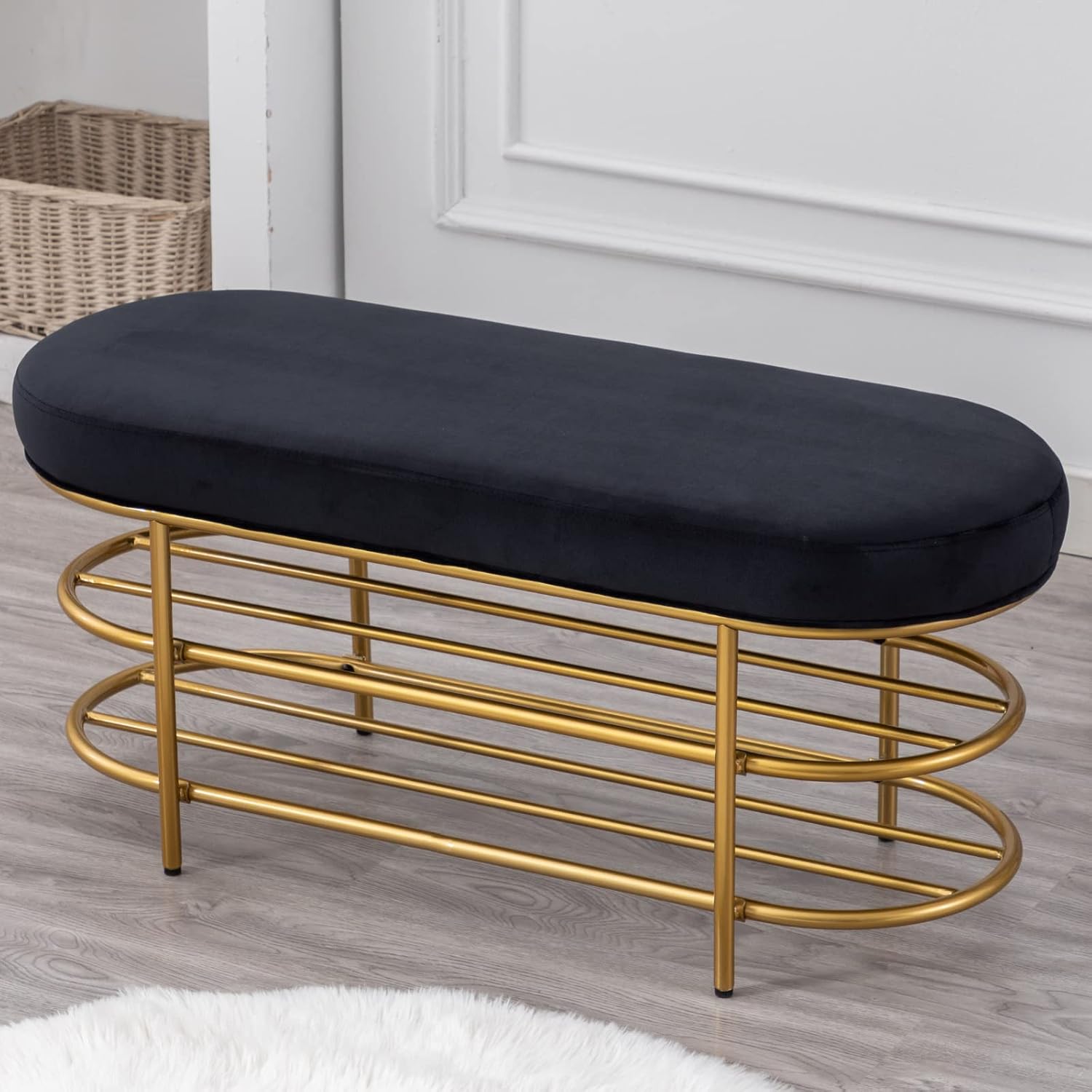 LukeAlon Comfy Velvet Entryway Bench, Upholstered 42" Wide Shoe Bench with 3Tier