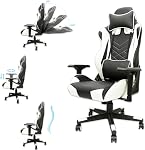 Gaming Chair - Chaises de jeu vidéo réglables avec PU Cuir, Ordinateur Chair avec support Lombaire & 180° Recline, facile à assembler & Bureau ergonomique confortable Chair (Bleu)
