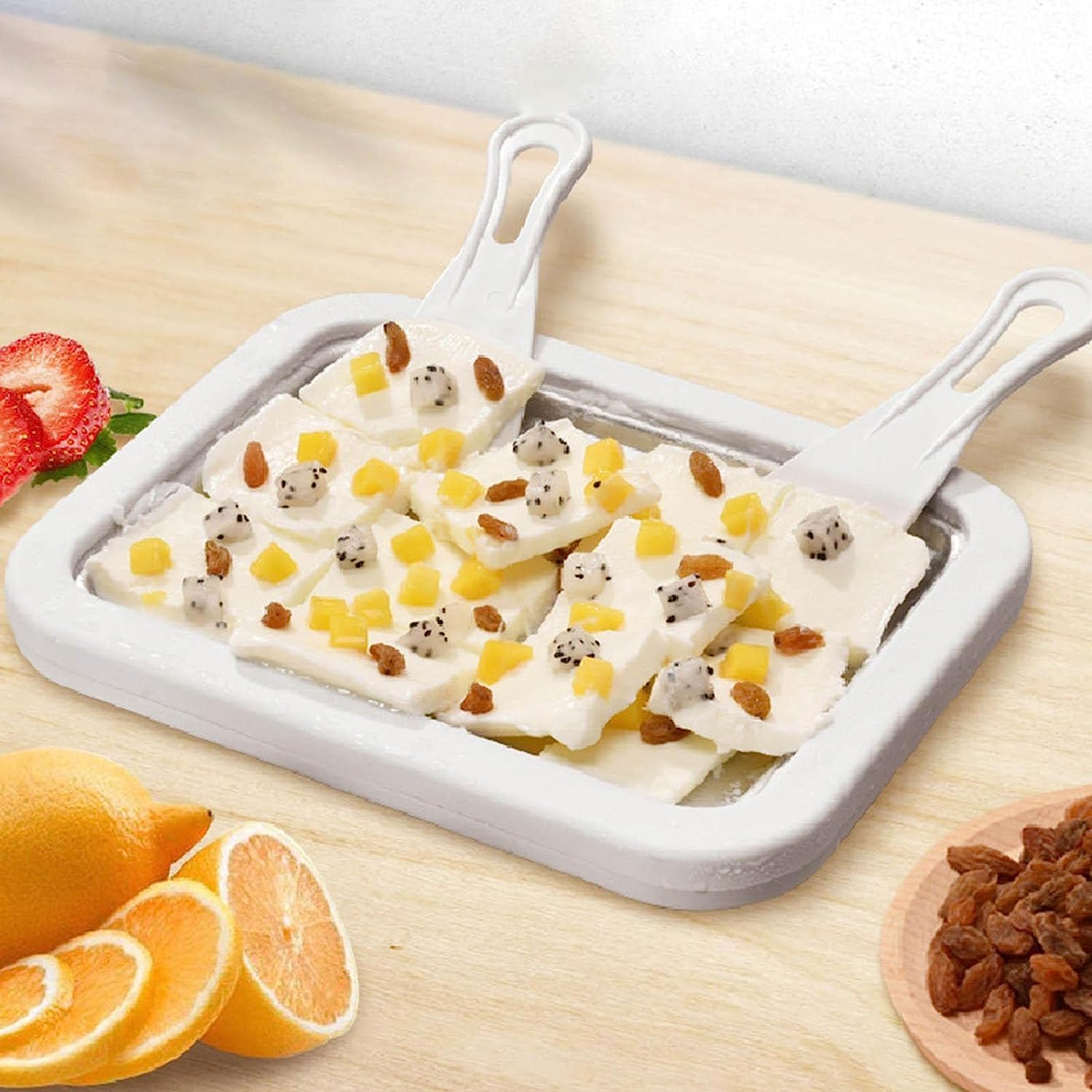 overaInstant Ice Cream Maker Cold Plate, Rolled Ice Cream Machine, Sweet Spot Ice Cream Maker for Homemade Rolled Ice Cream, Softserve, Gelato, Sorbet and Frozen Yogurt (White)