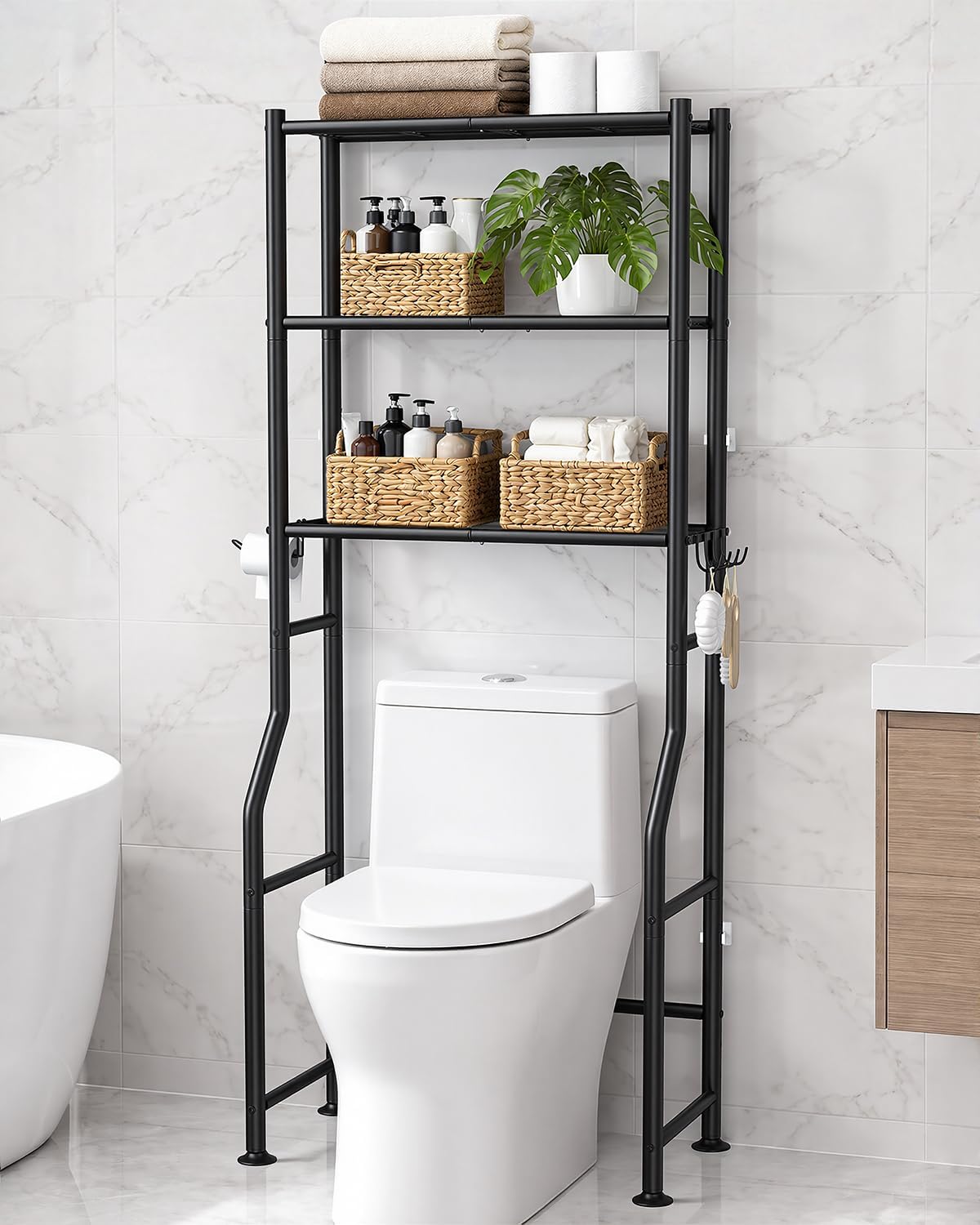 GloTika 3-Tier Over Toilet Storage Cabinet, No Drilling, 64
