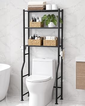 GloTika 3-Tier Over Toilet Storage Cabinet, No Drilling, 64" H, Black