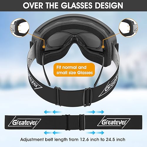 Miniatura 4 de Greatever Gafas de esquí, OTG sin marco, para nieve, snowboard, cilíndricas, anti niebla, protección UV400 para hombres, mujeres, jóvenes y niños