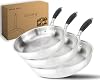 DIVORY Stainless Steel Pan Set 20 24 28 cm - Uncoated Pans without PTFE & PFOA Frying Pans Stainless Steel for Induction & All Types of Hobs Pan Set for Roasted Flavours - Stainless Steel Frying Pan (PURA)