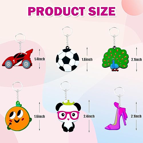 Miniatura 3 de 60 llaveros de dibujos animados para niños, recuerdos de fiesta a granel para niños, llaveros coleccionables de bolas, donas, deportes, camiones,