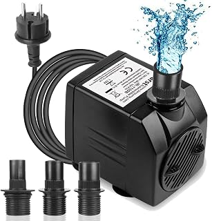 Aquariumpumpe 450 L/H Teichpumpe Ultra leise Geräusche mit 1,83 m Netzkabel Wasserpumpe mit 4 starken Saugnäpfen und 3 Düsen für Springbrunnen Aquarium Hydrokultur Garten Teich Statue