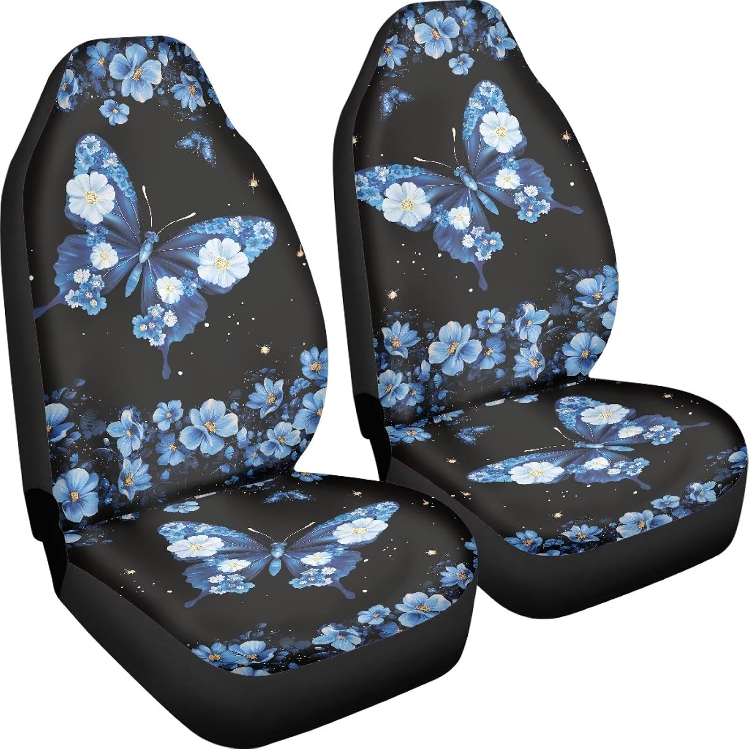 Bulopur Blue Butterfly Automobile Seat Cover Sets, Car Accessories Interior Decor Set of 2 Dustproof Seat Protectors for Car Truck SUV Universal Fit High Back Seats