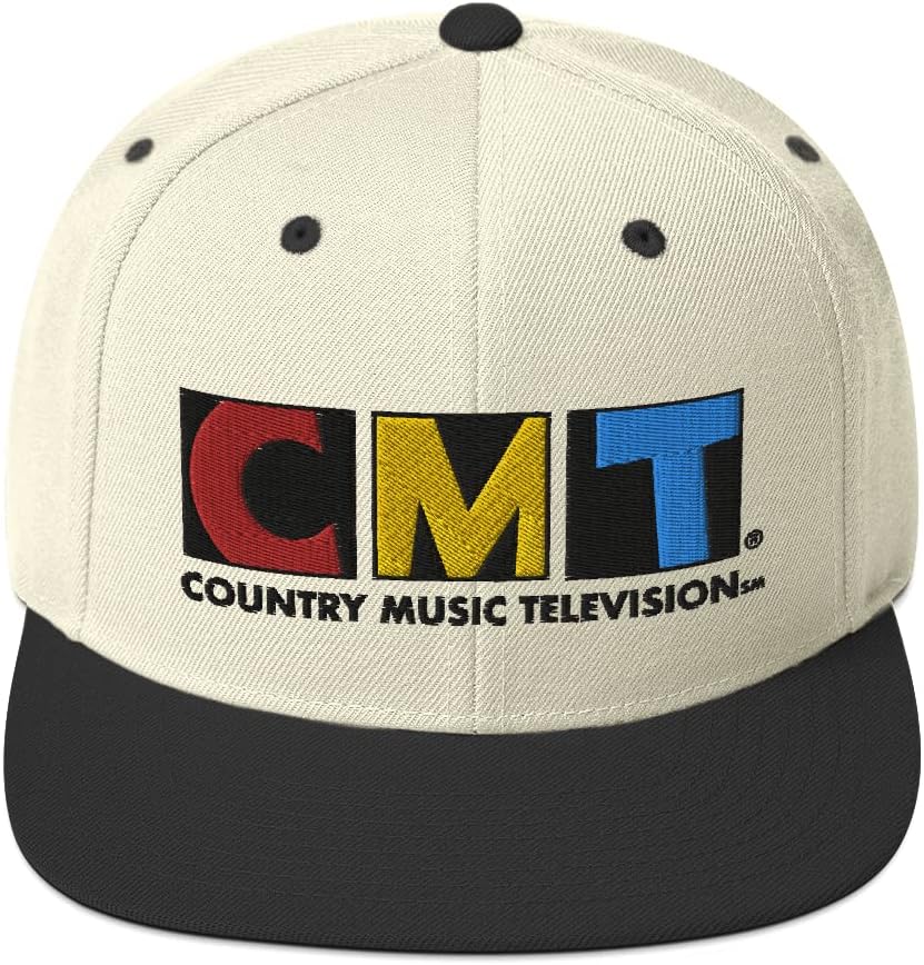 CMT Logo Embrodiered Classic Snapback Hat - Officially Licensed Natural/Black