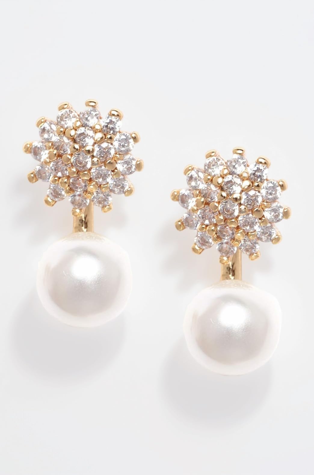 Zaveri Pearls Gold Tone Cubic Zirconia & Pearl Contemporary Brass Stud Earring For Women-ZPFK9516
