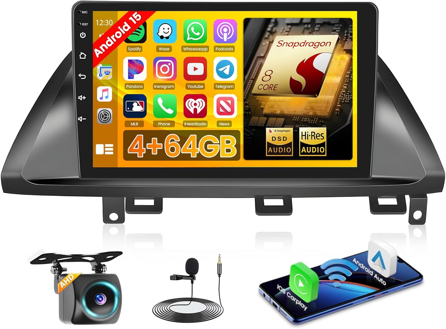 【Qualcomn Chipset】 8 Core 4+64GB Android 15 Car Stereo for Honda Odyssey 2005-2010, 10 Inch Touch Screen Carplay Android Auto Radio DSP Hi-Res Picture in Picture+AHD Backup Camera Voice Assistant