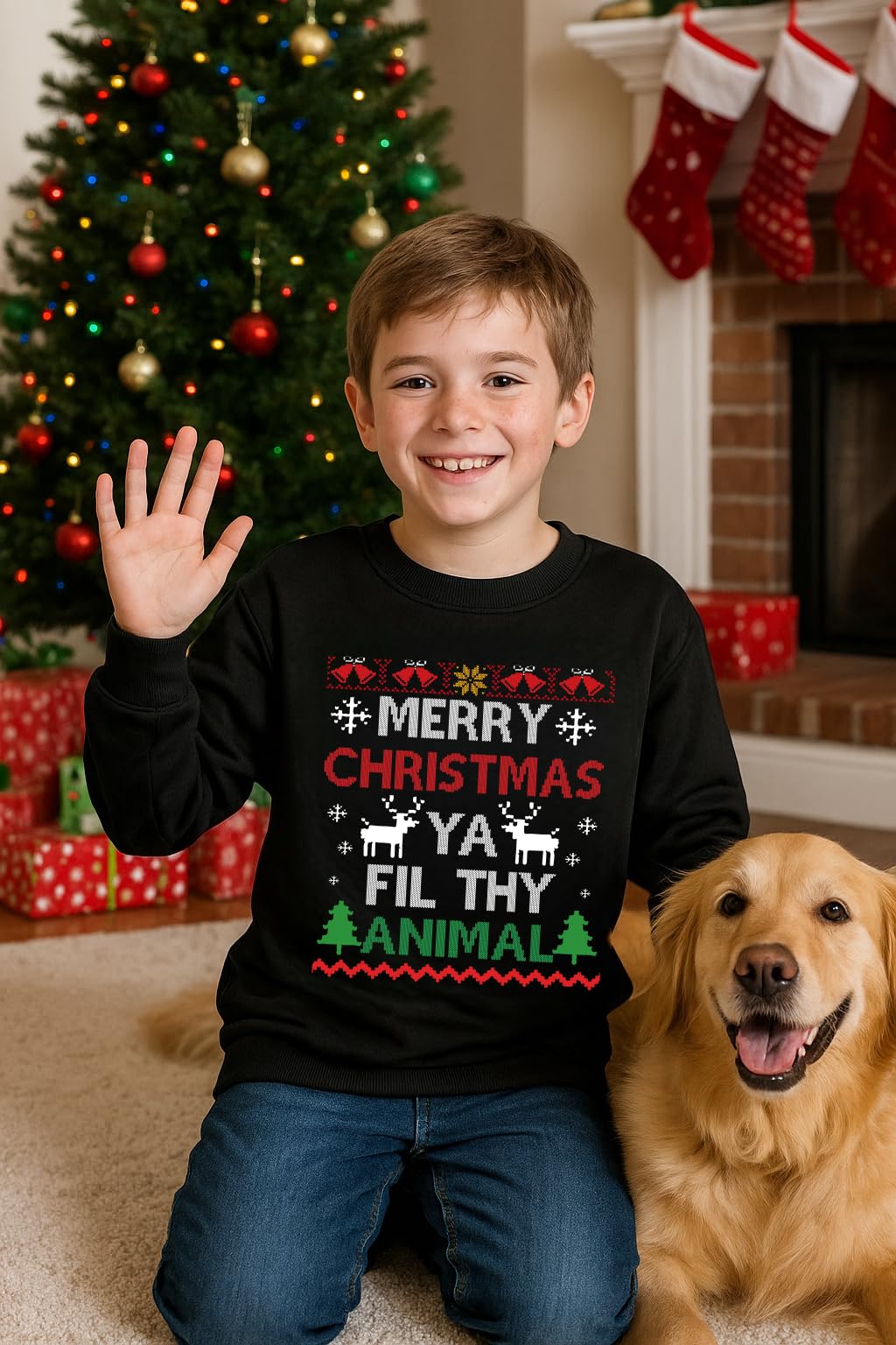 Glimnerize Christmas Kids Comfy Long Sleeve Sweatshirt Christmas Jumper Santa Claus Unisex Crew Neck Sweater Black-A5 3-4Y(110) - Image 4