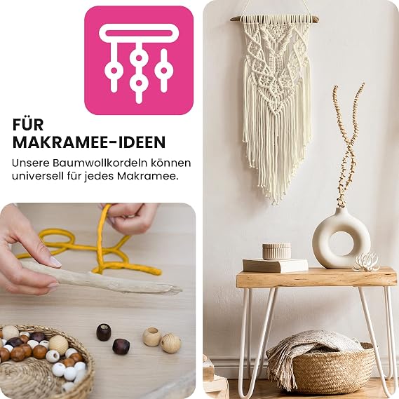 Netuno 1x braided macrame cord macramé yarn ivory with gold metal thread 5mm 100m natural cotton string ideal for macramé project hanging baskets DIY handbags crafting pouffes rugs jewellery