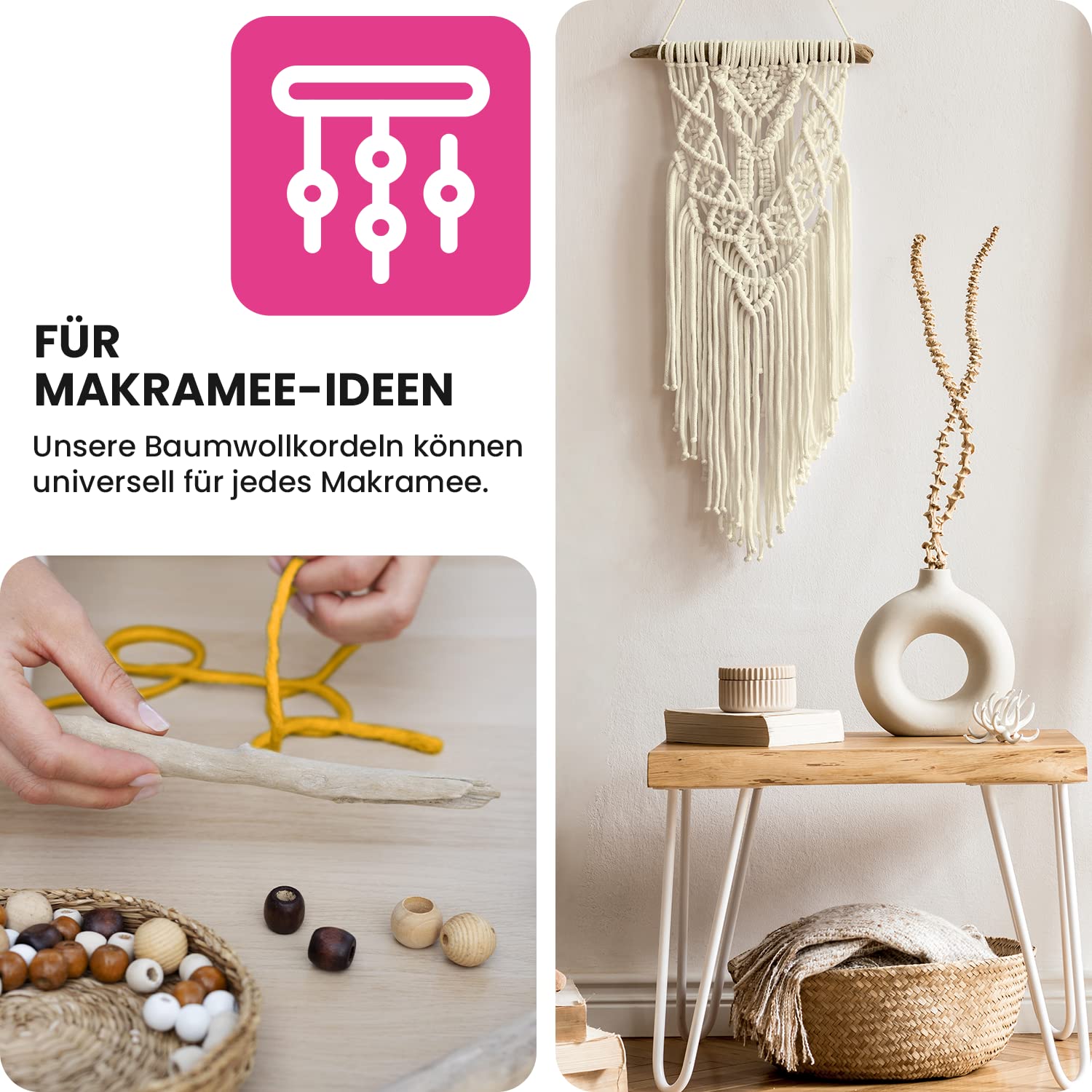 Netuno 1x Macramé-garen Lichtblauw 9 mm 50 m Katoenen koord met