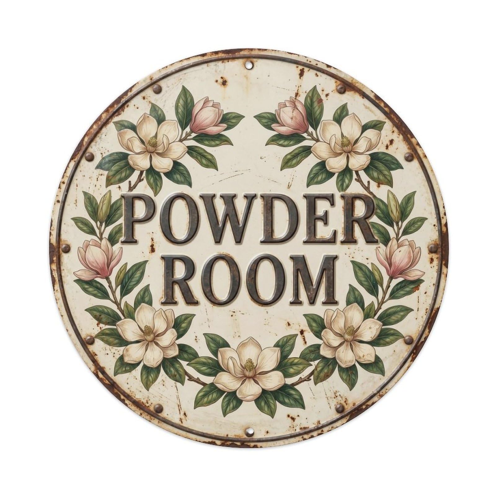 Magnolia Powder Room Botanical Floral Vintage Label Metal Tin Sign